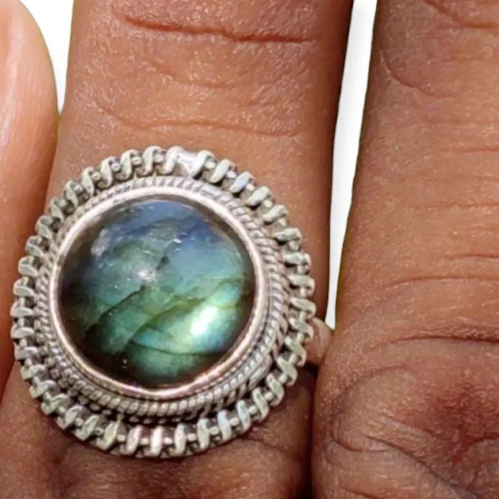 Sterling Silver Labradorite Round Braided Ring NEW